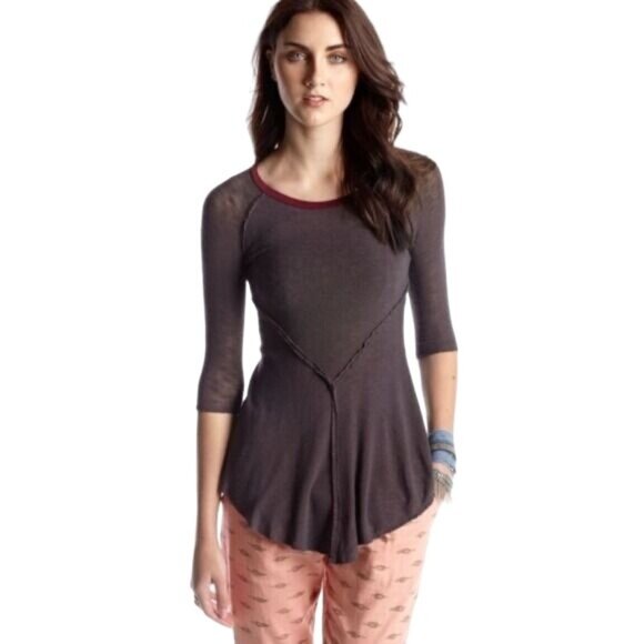 Free People Tops - Free People Semi Sheer Asymmetric 3/4 Sleeve Slub Knit Layering Top